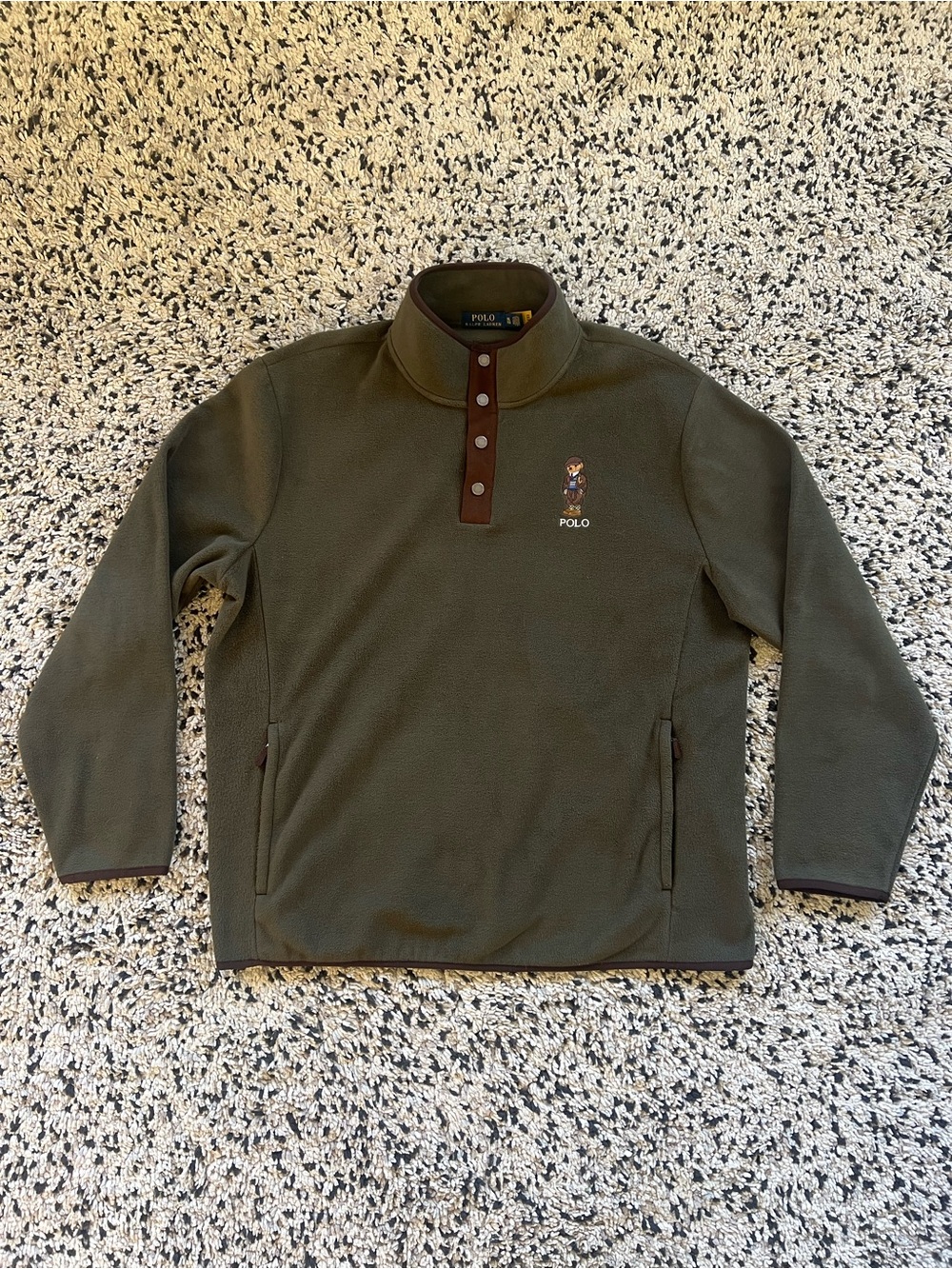 Polo Ralph Lauren Polo Bear Dark Green Fleece Quarter Snap Sweater Jacket XL
